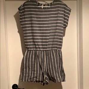 Grey white stripe romper